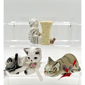 Vintage Ceramic Cat Figurines Set of 3 Taiwan Enesco Porcelain Kittens Lot